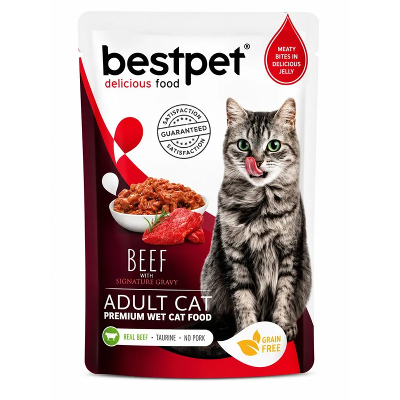 Bestpet - Beef with Gravy - Premium Wet Jelly Cat Food - Real Beef - 1 Packet