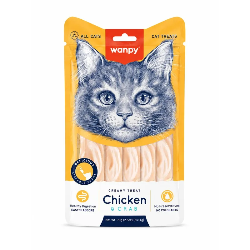 Wanpy - Creamy Treat - All Cats - Chicken & Crab - 5 Pack